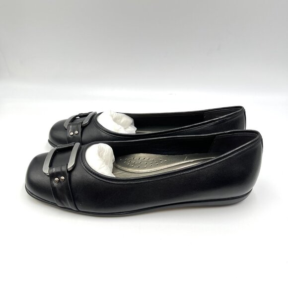 7.5W 7.5 WIDE WIDTH‎ Trotters Womens Sizzle Black Leather Ballet Flats Shoes - Picture 5 of 12